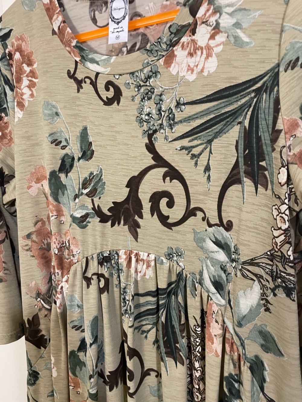 Honeyme Olive Green Floral Boho Mini Dress - Picture 4 of 6